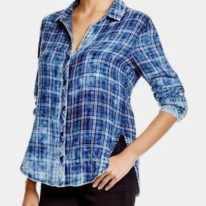 Cloth & Stone Wmn S Navy Plaid Button Down Shirt